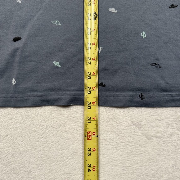 TravisMathew Polo Shirt Mens 2XL Gray All Over Print Golf Cactus Sombrero‎ Taco - Picture 9 of 10